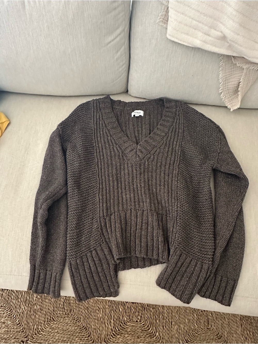 Drea Seamed V Neck Sweater - Chocolate Marl S
